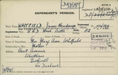 Thumbnail for 189/1000/WHI-WHI, Whitehouse J-Whiting D > Whitfield, James Henderson (KW/194)