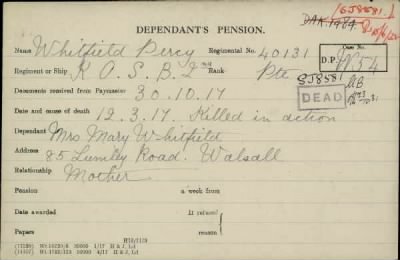 Thumbnail for 189/1000/WHI-WHI, Whitehouse J-Whiting D > Whitfield, Percy (40131)