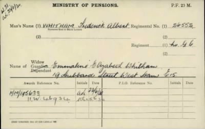 Thumbnail for 189/1000/WHI-WHI, Whitehouse J-Whiting D > Whitham, Frederick Albert (26552)