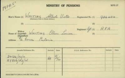 Thumbnail for 189/1000/WHI-WHI, Whitehouse J-Whiting D > Whiting, Albert Victor (926404)