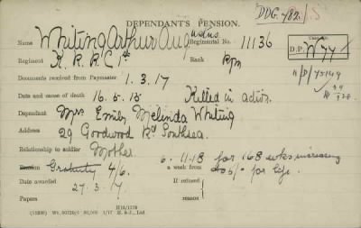 Thumbnail for 189/1000/WHI-WHI, Whitehouse J-Whiting D > Whiting, Arthur Augustus (11336)