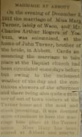Charles Arthur Rogers & Mary Tennessee Turner Wedding Announcement