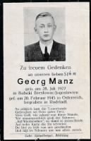 Georg Manz funeral card (Died February 20, 1945 from straffing attack in WW II).jpg