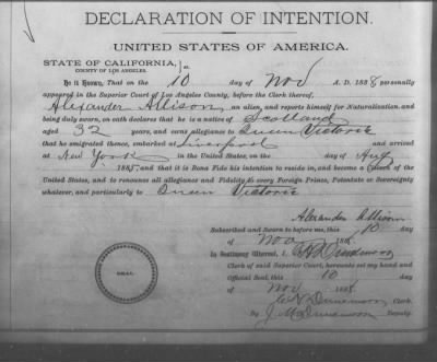 Thumbnail for Allison, Alexander > Declaration of Intention (1888)