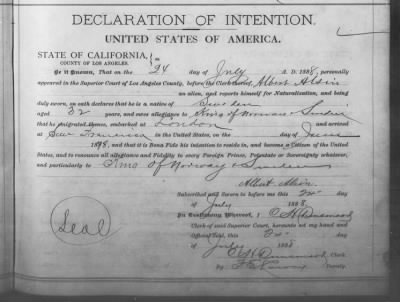 Thumbnail for Alsin, Albert > Declaration of Intention (1888)