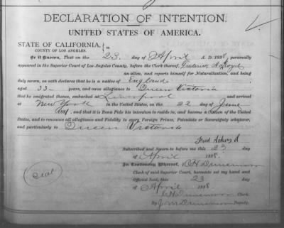 Thumbnail for Ackroyd, Frederick > Declaration of Intention (1888)