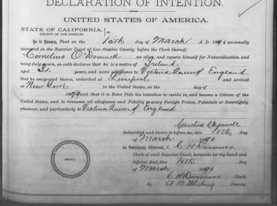 Dommell, Cornelius O > Declaration of Intention (1890)