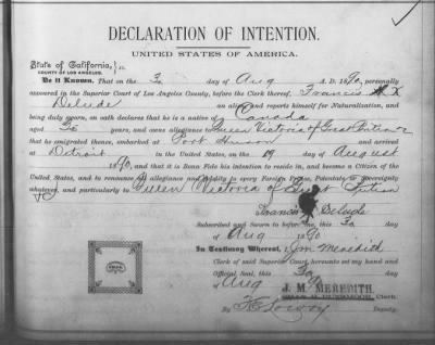 Thumbnail for Delude, Francis X > Declaration of Intention (1890)