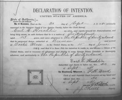 Thumbnail for Hoechlin, Carl C > Declaration of Intention (1891)