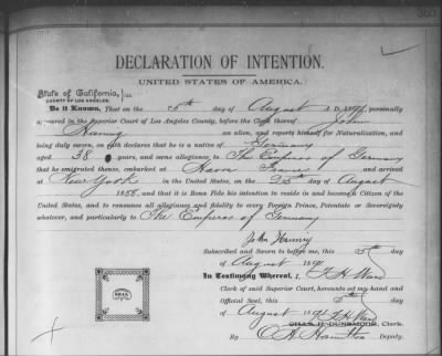 Thumbnail for Hamig, John > Declaration of Intention (1891)