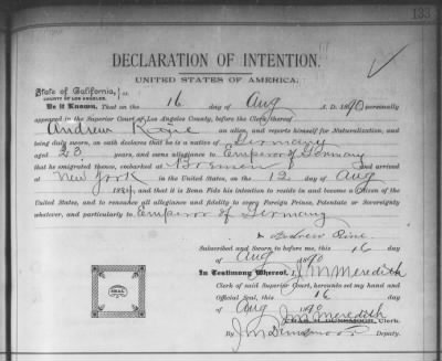 Thumbnail for Rine, Andrew > Declaration of Intention (1890)