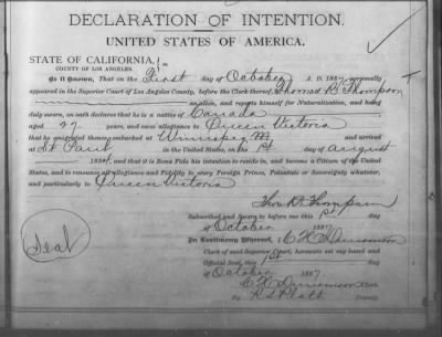 Thumbnail for Thompson, Thomas R > Declaration of Intention (1887)