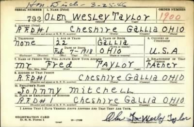 Thumbnail for Olen Wesley > Taylor, Olen Wesley (1918)