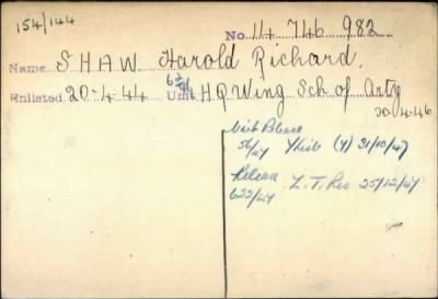 Thumbnail for Horald Richard > Shaw, Horald Richard (14746982)