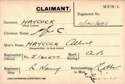 Thumbnail for 033/0191/HAW-HAY > Haycock, Albert (J 100477)