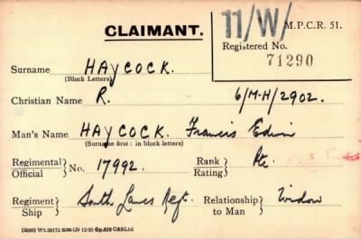 Thumbnail for 033/0191/HAW-HAY > Haycock, Francis Edwin (17992)