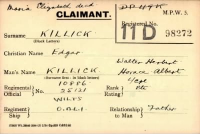 Thumbnail for 040/0238/KID-KIN > Killick, Walter, Horace Albert (10886, 25121)