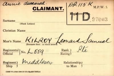 Thumbnail for 040/0238/KID-KIN > Kilroy, Leonard Samuel (l559)