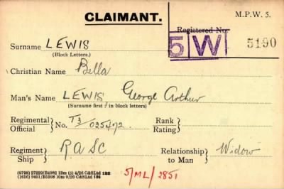 Thumbnail for 042/0252/LEW-LEW > Lewis, George Arthur (T3/025472)