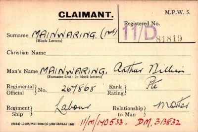 Thumbnail for 047/0278/MAG-MAI > Mainwaring, Arthur William (267868)