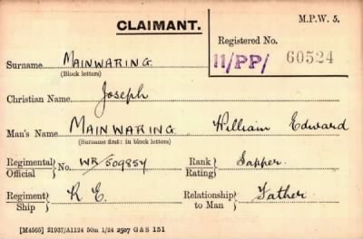 Thumbnail for 047/0278/MAG-MAI > Mainwaring, William Edward (WR/509857)