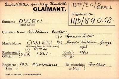 Thumbnail for 055/0326/OWE-OZZ > Owen, Francis Victor, Harold William George (974, 1331)