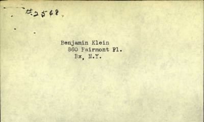 Thumbnail for Benjamin S > Klein, Benjamin S (1912)