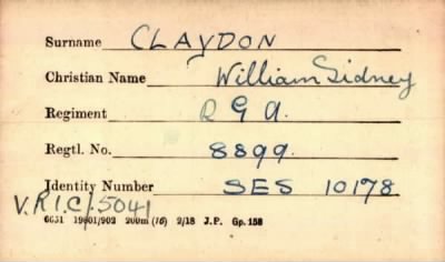 Thumbnail for 045/0155/CLA-CLA > Claydon, William Sidney (8899)