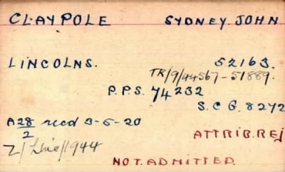 Thumbnail for 045/0155/CLA-CLA > Claypole, Sydney John (52163, Tr/9/44567-51889)