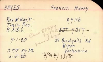 Thumbnail for 099/0380/HAY-HAY > Hayes, Francis Harry (24116)