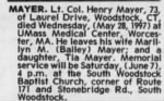 Obituary for Henry MAYER (Aged 73), Hartford Courant, CT, 04Jun1997