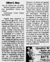 Thumbnail for Clifford E. Olsen obituary - Kitsap Sun, Bremerton, WA, 18Jan2002.jpg