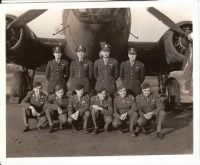 Back L-R: Lt. John Lynch (B), Lt. Lawrence Mohr (N), Lt. Paul M. Smith Jr. (CP), Lt. Kendall Daskey (P)  Front L-R: Sgt. J Van Beveren (RO), Sgt. Charles Eyre (TT), Sgt. Francis Lenich (BT), Sgt. Leo Teetman, Jr., (FG) Sgt. Jack Weaver (FG), Sgt. Robert Schleuse (TG)