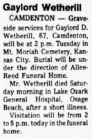 Thumbnail for Gaylord Wetherill obituary, The Springfield News-Leader, Springfield, MO, 01Dec1986