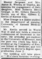 Thumbnail for Marriage of Roberta Beryl Grange and Gilbert Donnelly Kerlin - The Kansas City Star, MO, 01Jun1952