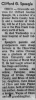 Obituary for Clifford a Speegle  The Sacramento Bee, Sacramento, CA, 28Feb1975