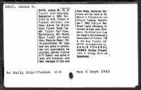 Thumbnail for James W Hays, obituary, Arizona Daily Star, Tucson, 06Sep1993