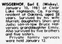 Oakland Tribune, Oakland, California, 16Jan1981 Obituary