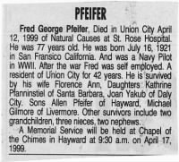 Thumbnail for Fred G Pfeifer obituary, California, Alameda County, Oakland