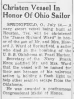 Thumbnail for WARD_JAMES_RICHARD_USS Oklahoma-clipping 7-14-42, Telegraph Forum, OH