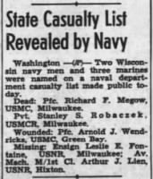 Thumbnail for Robaczek, Stanley Sylvester - Kenosha News (Kenosha, WI) 26 Feb 1944 pg 5