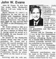 John W Evans obituary from Jeff Young on Findagrave