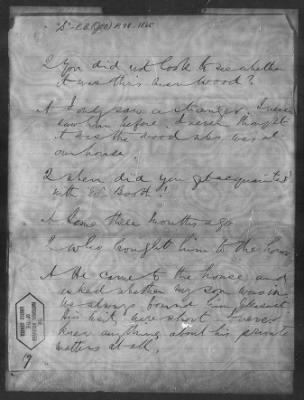 Letters received and Statements of Evidence collected by the Military Commission, pages 70-104 AND Letters received by Col. H. L. Burnett with Endorsements, May 9,-Jun 9, 1865