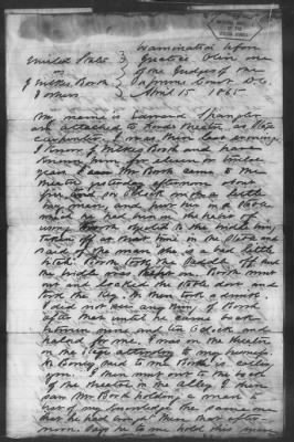 Letters received and Statements of Evidence collected by the Military Commission, pages 70-104 AND Letters received by Col. H. L. Burnett with Endorsements, May 9,-Jun 9, 1865