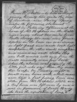 Letters received and Statements of Evidence collected by the Military Commission, pages 70-104 AND Letters received by Col. H. L. Burnett with Endorsements, May 9,-Jun 9, 1865