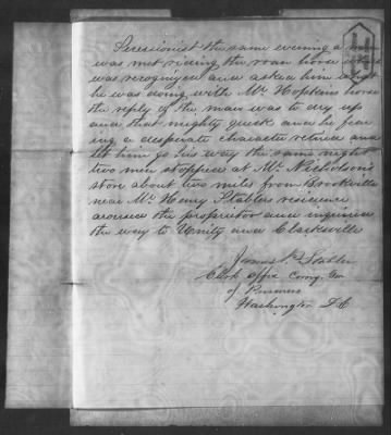 Letters received and Statements of Evidence collected by the Military Commission, pages 70-104 AND Letters received by Col. H. L. Burnett with Endorsements, May 9,-Jun 9, 1865