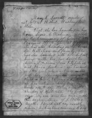 Letters received and Statements of Evidence collected by the Military Commission, pages 70-104 AND Letters received by Col. H. L. Burnett with Endorsements, May 9,-Jun 9, 1865