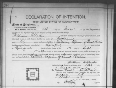 Thumbnail for Allister, William > Declaration of Intention (1892)