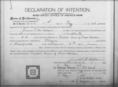 Thumbnail for Allan, James T M > Declaration of Intention (1893)