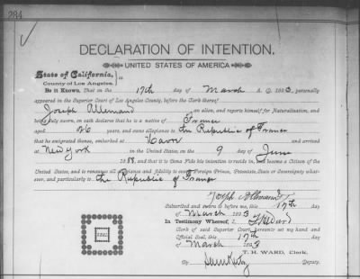 Allemand, Joseph > Declaration of Intention (1893)